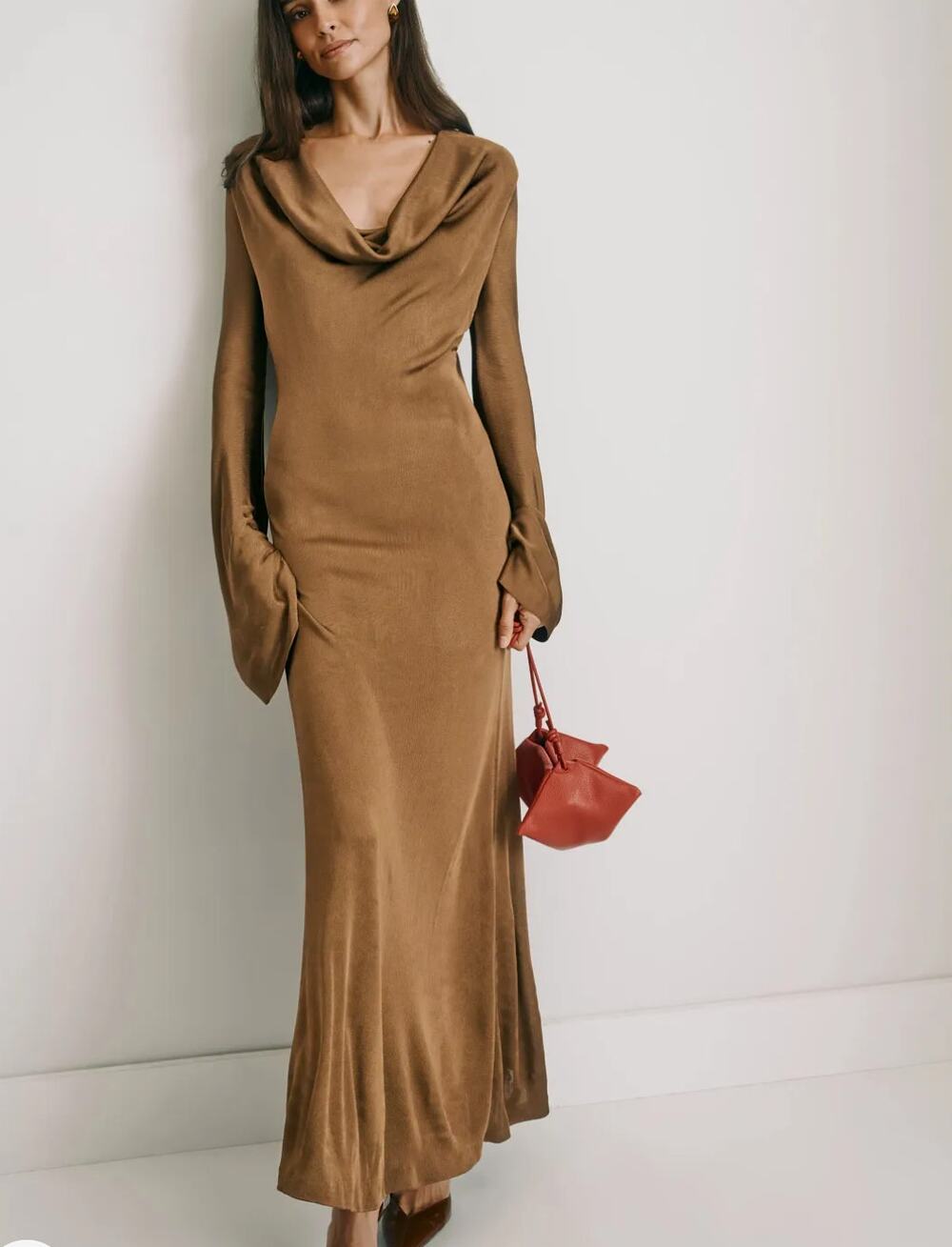 Altuzarra Copper Brown Cowl Knit Gown XS Midi Milda Quite Luxury Designer $1500